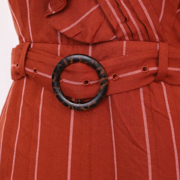 THREE FLOOR Margaux Jumpsuit XS Burnt Orange Striped Ruffle Shoulder Wide Leg B2 - Picture 6 of 7